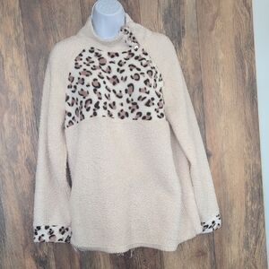 AndTheWhy Slant Button Up Turtleneck Fleece Pullover L